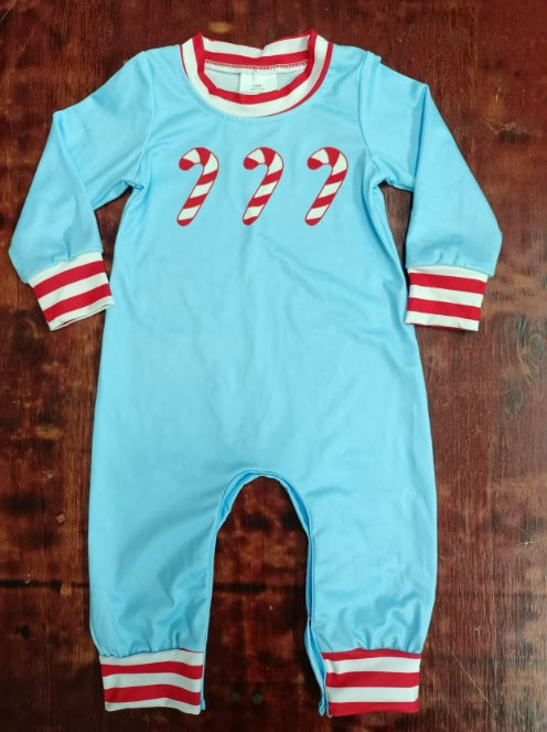 Custom moq 3 eta 6-7weeks Red striped cane sky blue long romper