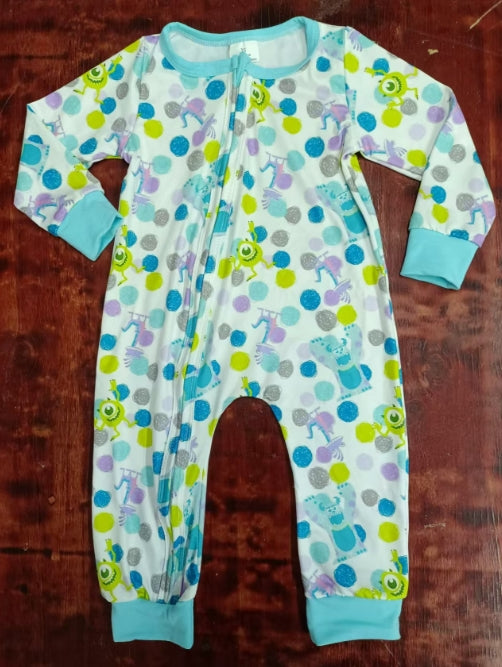 Custom moq 3 eta 6-7weeks Green-Blue-Purple Polka Dot One-Eyed Monster Sky Blue Long Zipper Memsuit