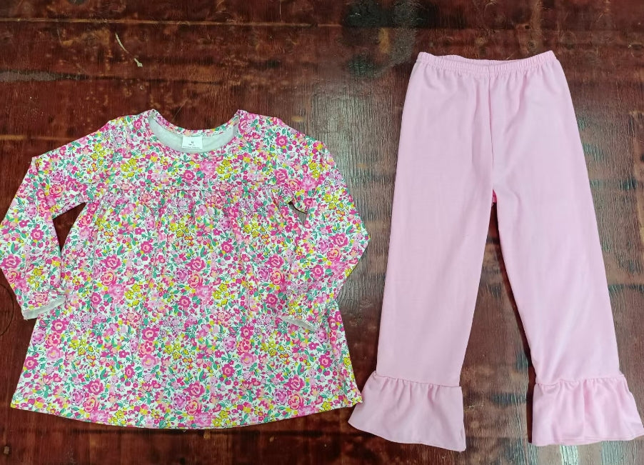Custom moq 3 eta 6-7weeks Rose pink floral long-sleeved trousers suit