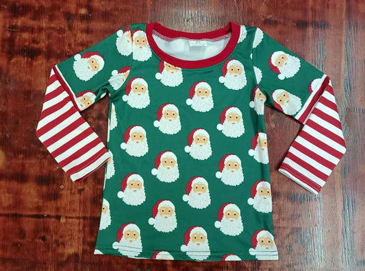 Custom moq 3 eta 6-7weeks Bearded Santa Claus Red Striped Sleeves Green Long Sleeve Top