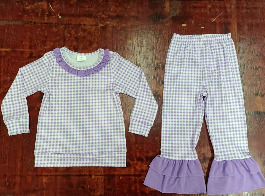 Custom moq 3 eta 6-7weeks Purple small plaid pleated collar long sleeve trousers suit