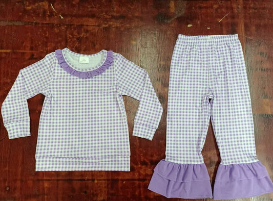 Custom moq 3 eta 6-7weeks Purple small plaid pleated collar long sleeve trousers suit