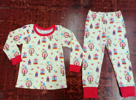 Custom moq 3 eta 6-7weeks Red Ferris Wheel - Carousel Beige Long Sleeve Pants Suit