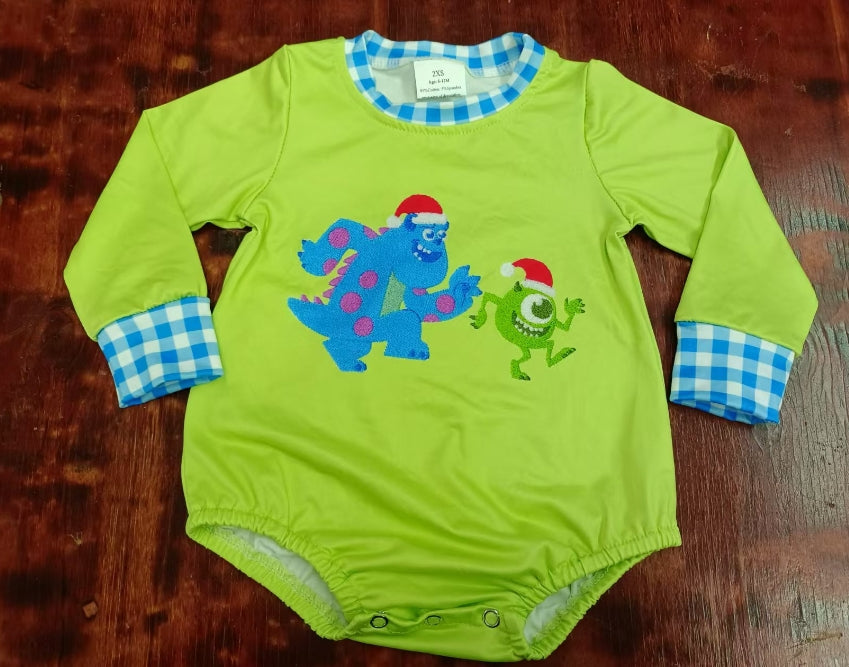 Custom moq 3 eta 6-7weeks Christmas Monster Fluorescent Green Long Sleeve Short Messenger