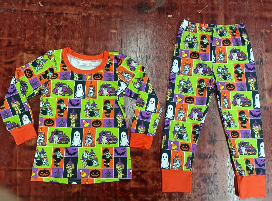 Custom moq 3 eta 6-7weeks Halloween Police Officer Puppy Green Plaid Orange Long Sleeve Suit