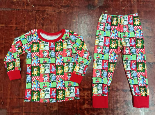 Custom moq 3 eta 6-7weeks Red and Green Plaid Puppy Long Sleeve Pants Suit