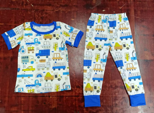 Custom moq 3 eta 6-7weeks Blue short-sleeved trousers suit with various truck patterns