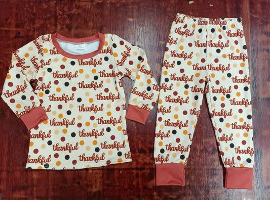 Custom moq 3 eta 6-7weeks Brown Polka Dot Lettering Long Sleeve Pants Suit
