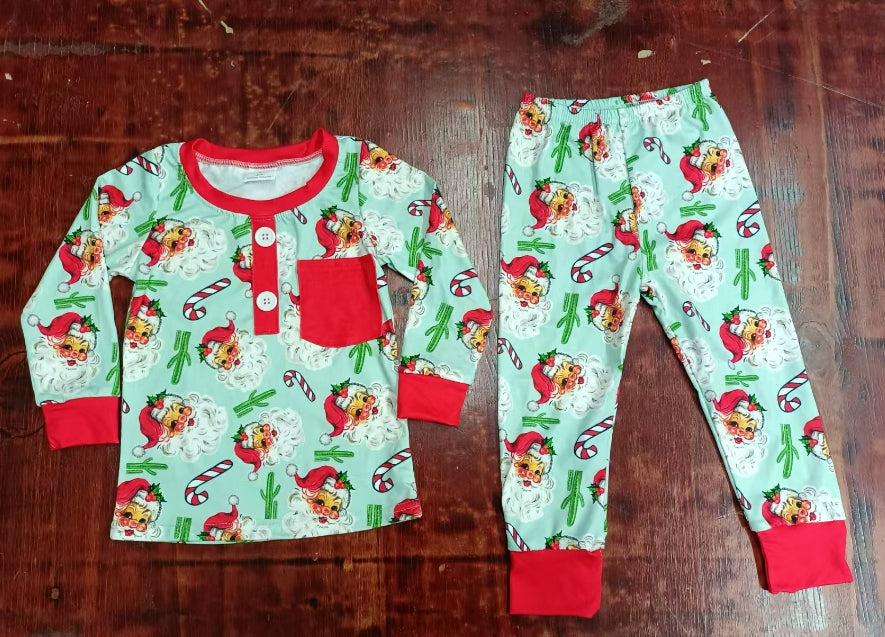 Custom moq 3 eta 6-7weeks Santa Claus-Cane-Cactus Button Pullover Red Long Sleeve Trousers Suit
