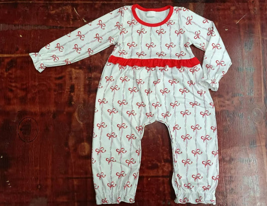 Custom moq 3 eta 6-7weeks Red bow wave vertical stripes white long romper