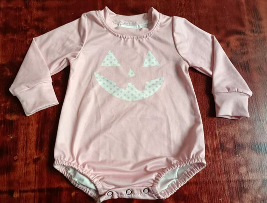 Custom moq 3 eta 6-7weeks Pumpkin Smiley Face Pink Long Sleeve Short Bodysuit