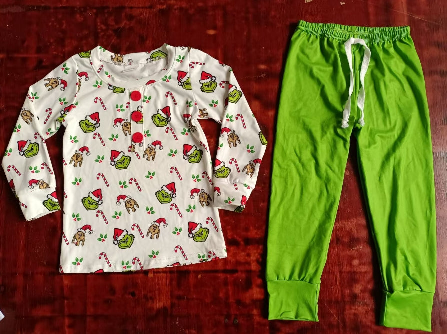 Custom moq 3 eta 6-7weeks Green Monster-Puppy-Crutch Lotus Root Long Sleeve Top-Green Pants Set