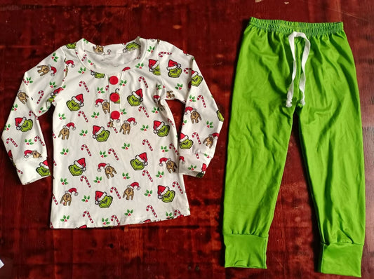 Custom moq 3 eta 6-7weeks Green Monster-Puppy-Crutch Lotus Root Long Sleeve Top-Green Pants Set