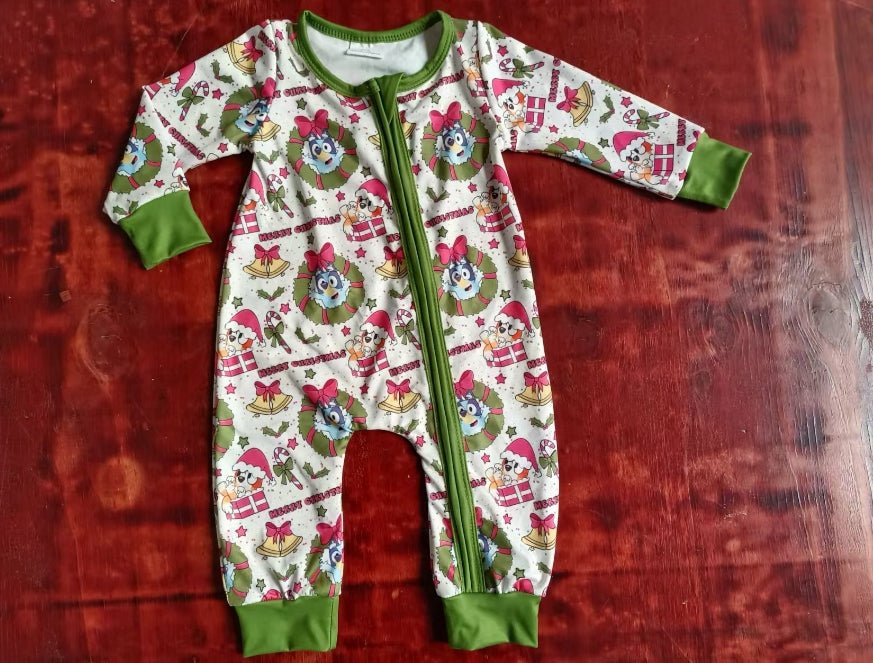 Custom moq 3 eta 6-7weeks Bowknot Puppy-Bell Green Long Zipper Climbing Suit