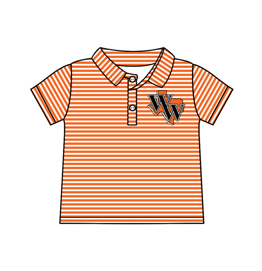 Custom moq 5 mix size milk silk baby girls clothes team sport teams Orange striped boy's cute clothing set