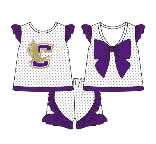 Custom moq 5 mix size milk silk baby girls clothes team sport teams Purple striped boy cute clothing set