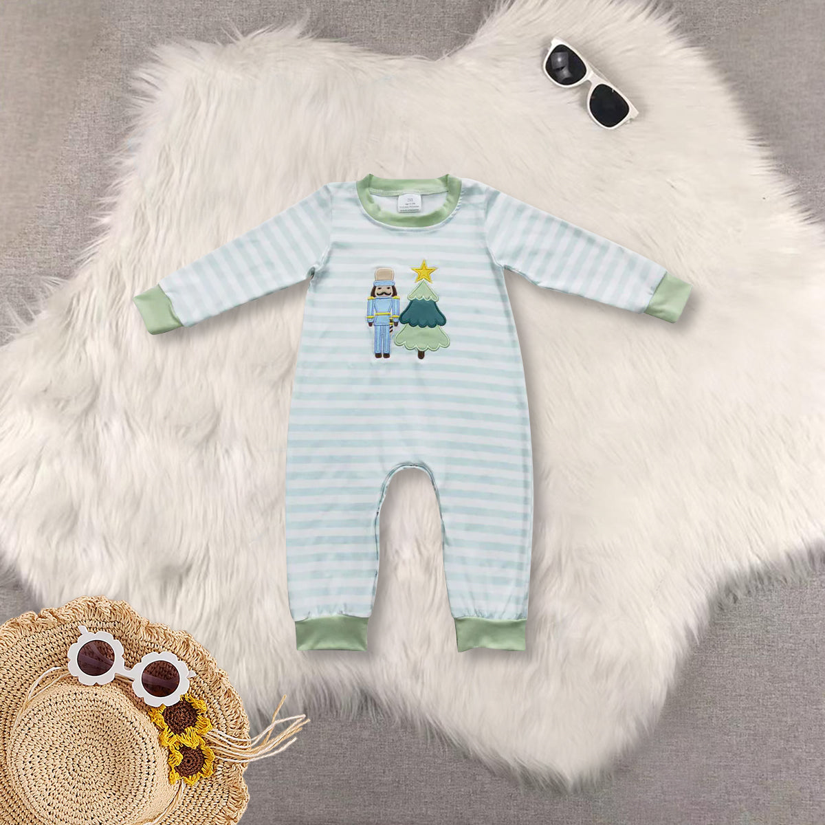 RTS NO MOQ Sibling baby boy girls clothes Embroidered Christmas Tree Pattern Boys and Girls Long Sleeve Suit and dress and romper