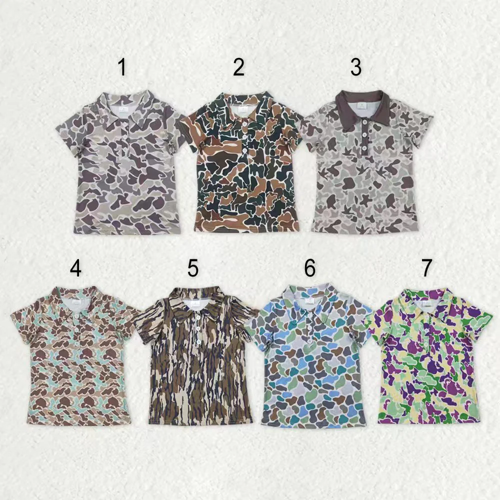 RTS NO MOQ Sibling baby boys clothes camouflage short-sleeved tops