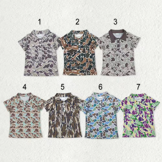 RTS NO MOQ Sibling baby boys clothes camouflage short-sleeved tops