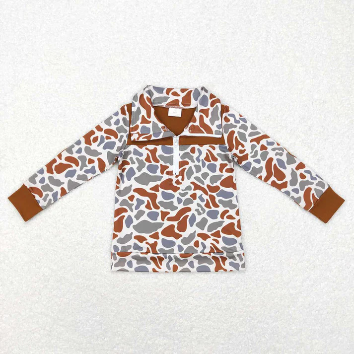 RTS NO MOQ Brown Leopard Print Long Sleeve Zipper Pullover & Long Zipper Romper