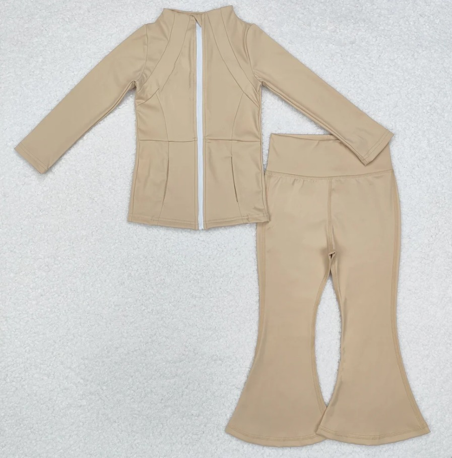 RTS NO MOQ Solid Color Zipper Top-Bell Pants Yoga Wear Sports Suit