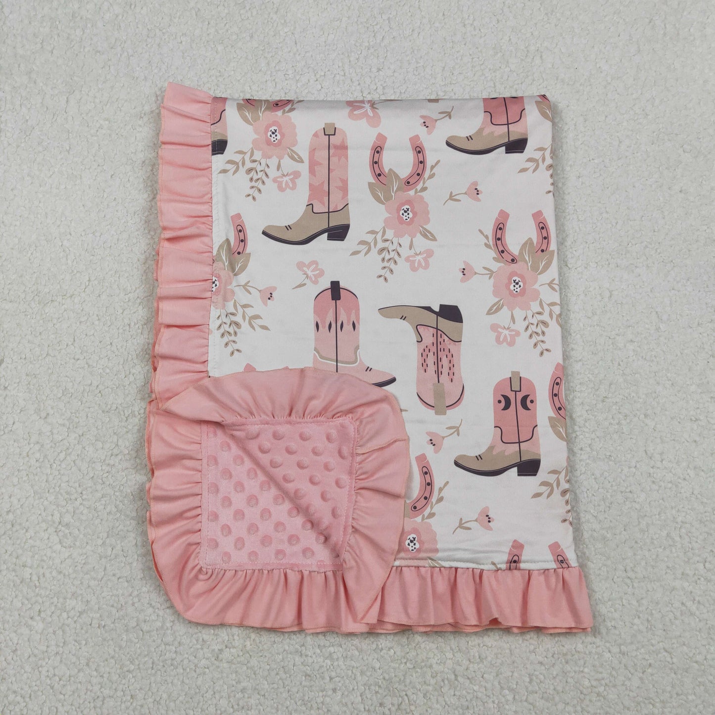 RTS NO MOQ（In Stock ) BL0246 Pink Baby Blanket with Boots and Flowers