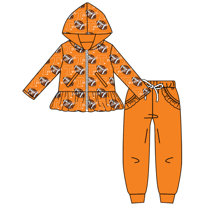 Custom moq 5 mix size milk silk summer teams baby girls clothes orange hooded long sleeve pants sets and boy sets and dress and pant-25.8.21