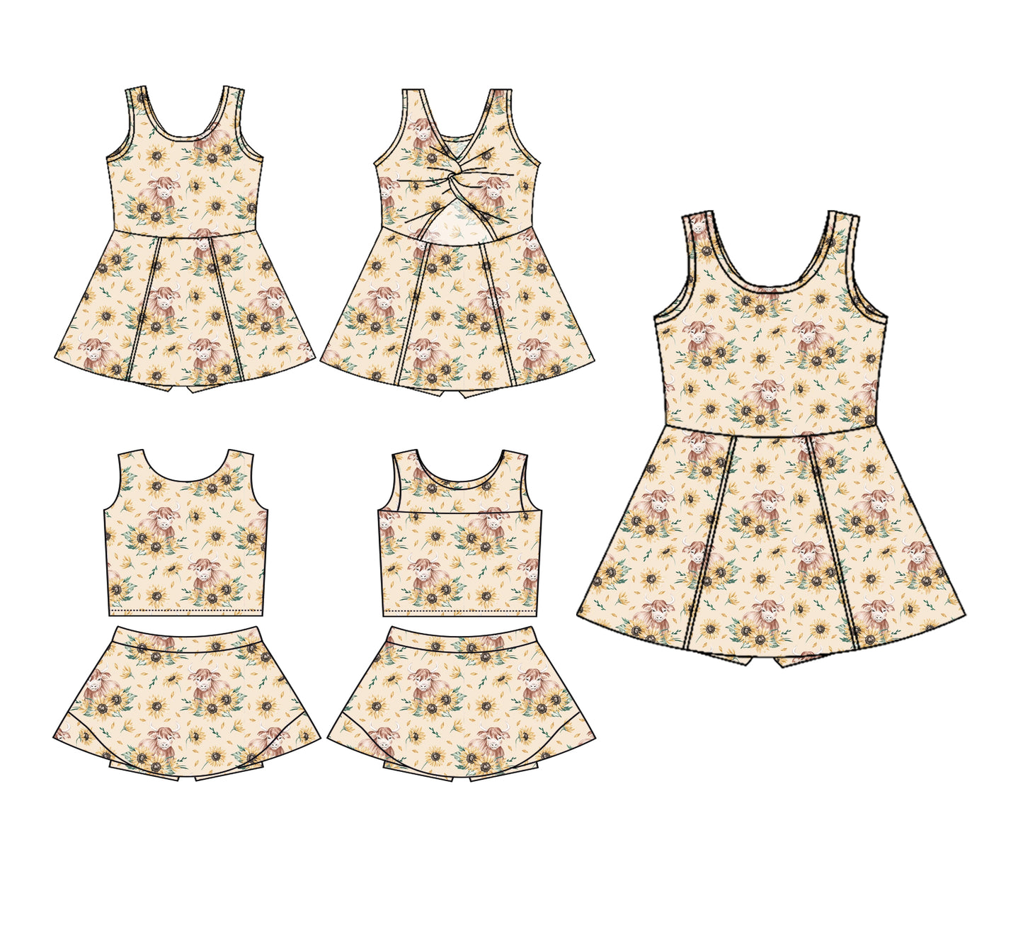 3.22 custom each style moq 5eta 4-6week Sibling Sister cow floral baby girls clothes Short sleeve yoga dress 1 and dress 2 match family design
