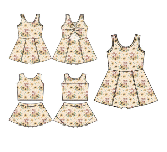 3.22 custom each style moq 5eta 4-6week Sibling Sister cow floral baby girls clothes Short sleeve yoga dress 1 and dress 2 match family design