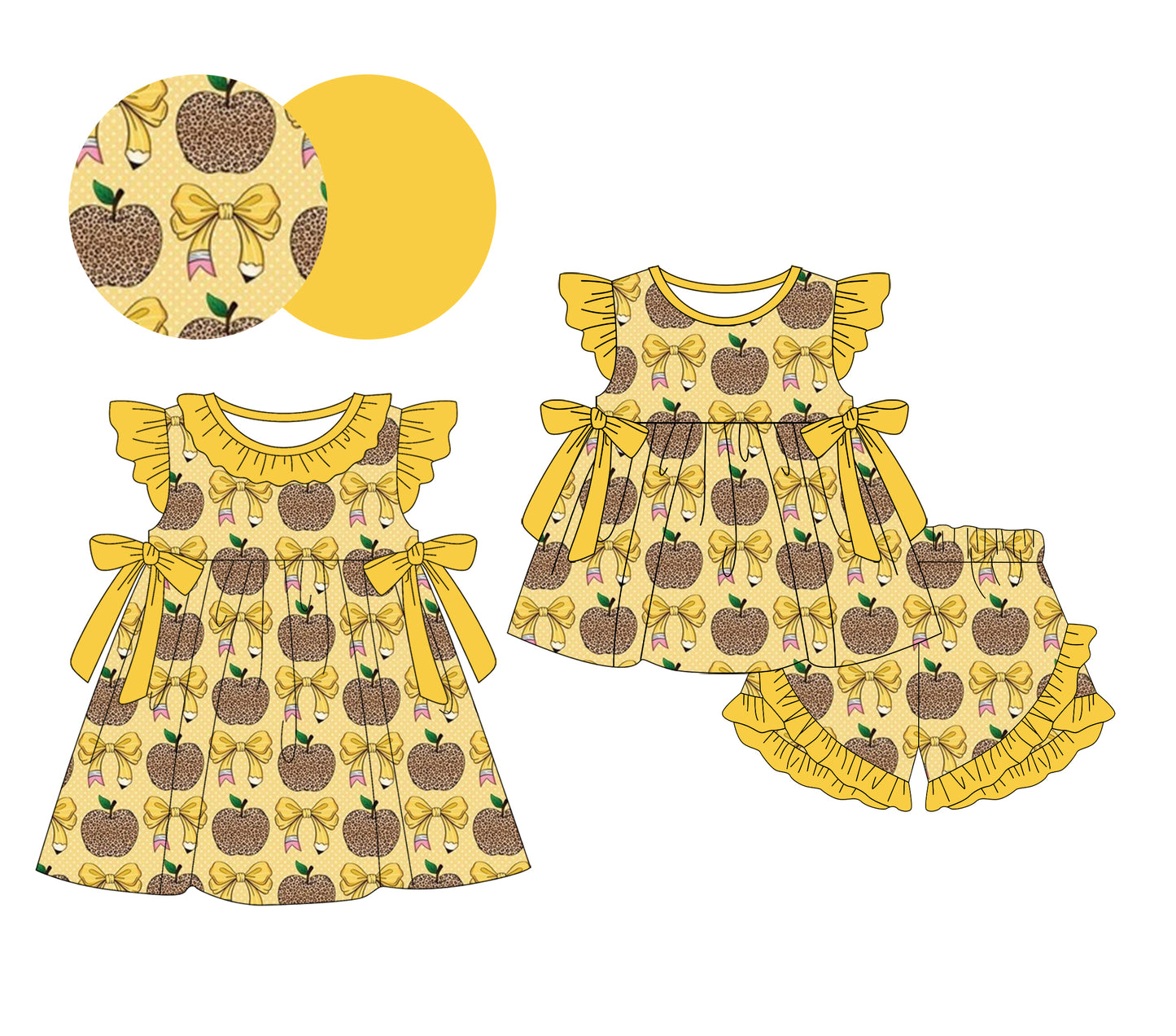25.12.29 custom each style moq 5 eta 6-8week Sibling Sister apple bow baby short sleeve shorts sets and dress match design