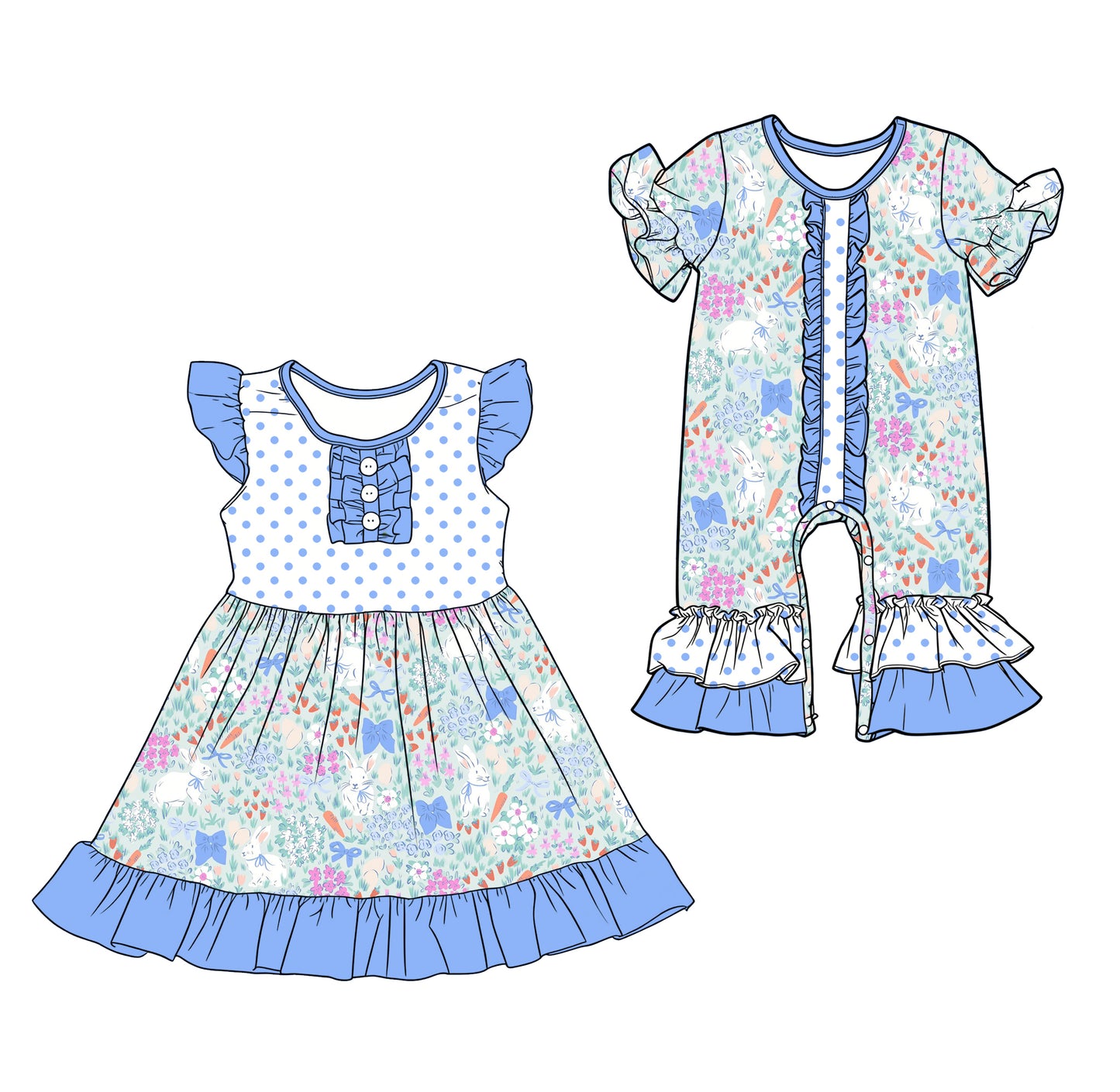 25.12.19 custom each style moq 5 eta 6-8week Sibling Sister bunny bow baby short sleeve romper and dress match design