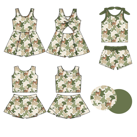 3.6 Custom moq 5 mix size Sibling Baby Girls Green Camouflage Sleeveless Top And Shorts Set Sleeveless Top And Skirt Sets Dress Yoga Outfit