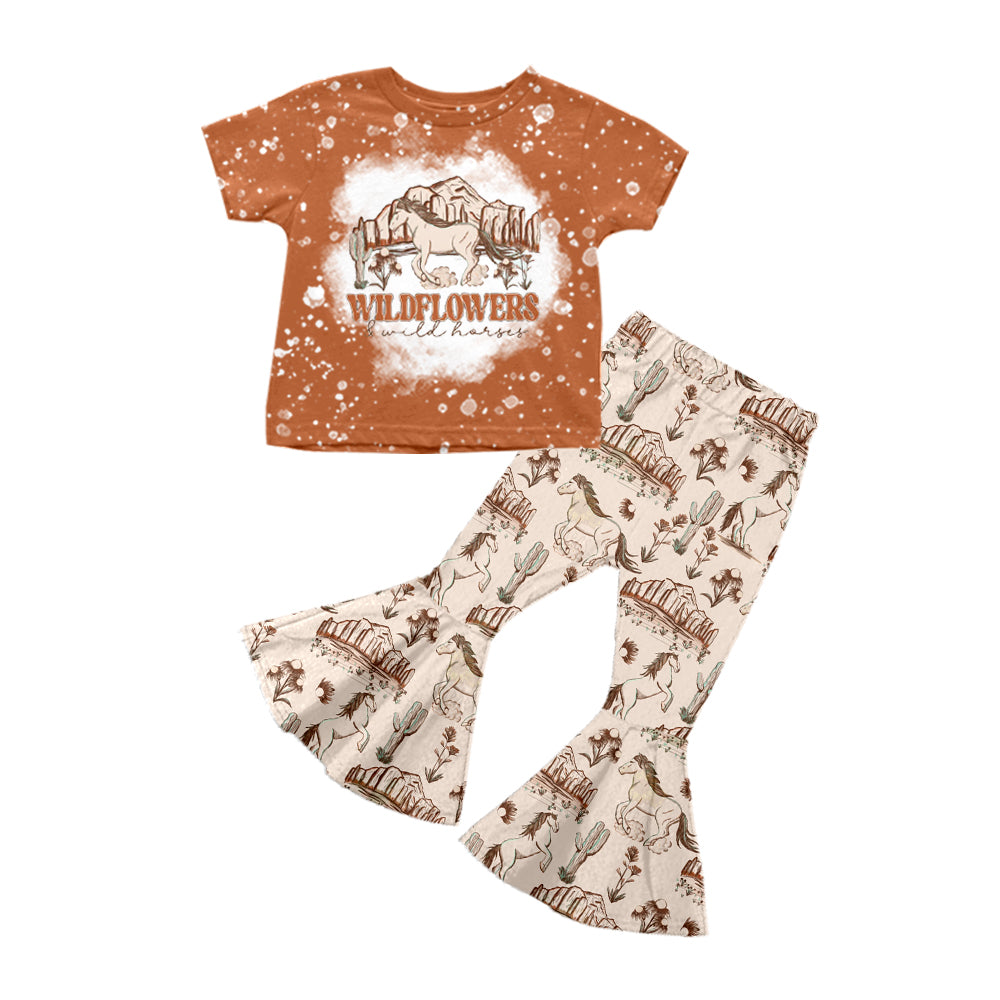 6.4 custom each style moq 5eta 4-6 week baby girls clothes horse brown short sleeve pants sets