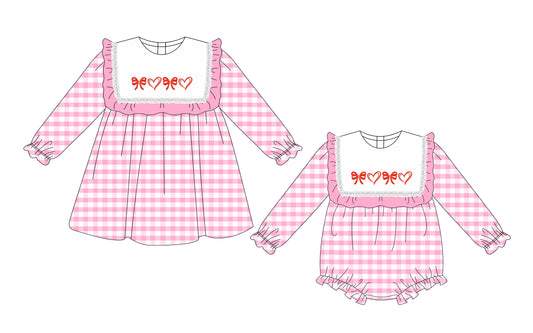 25.10.22 custom each style moq 5 eta 6-8week Sibling Sisters bow love baby girl short sleeve dress and rompers match family design