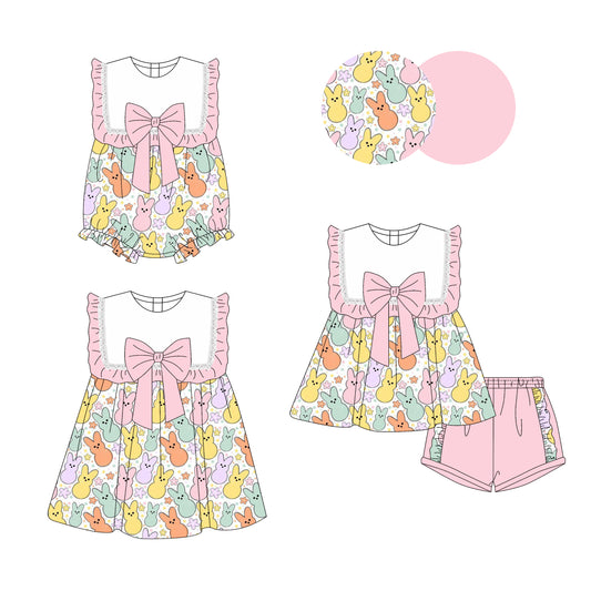 25.10.16 custom each style moq 5 eta 6-8week Sibling Sister bunny baby short sleeve shorts sets and romper and dress match design