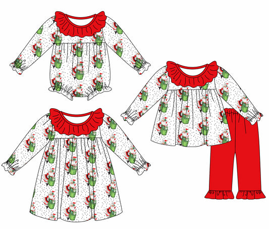 25.7.10 custom each style moq 5eta 4-6week Sibling Sisters Christmas baby girl long sleeve pants sets and dress and rompers match family design