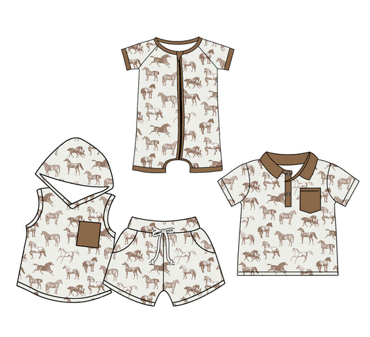 12.20 custom each style moq 5eta 4-6week Sibling Sister horse baby boy short sleeve shorts sets and boy romper and top match design