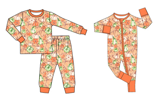 25.5.22 custom each style moq 5eta 4-6week Sibling Sisters pumpkin orange baby boy long sleeve pants sets and rompers match family design