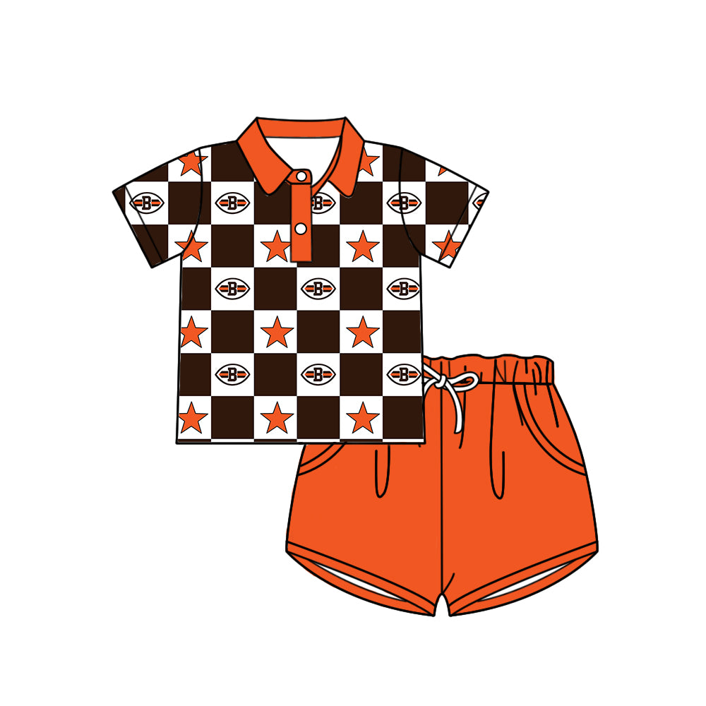 Custom moq 5 mix size milk silk summer teams Checked Baby Girl Orange Sleeveless Top Skirt Short Set Dress And Shorts Yoga Outfit Boy's Top Shorts Set Romper