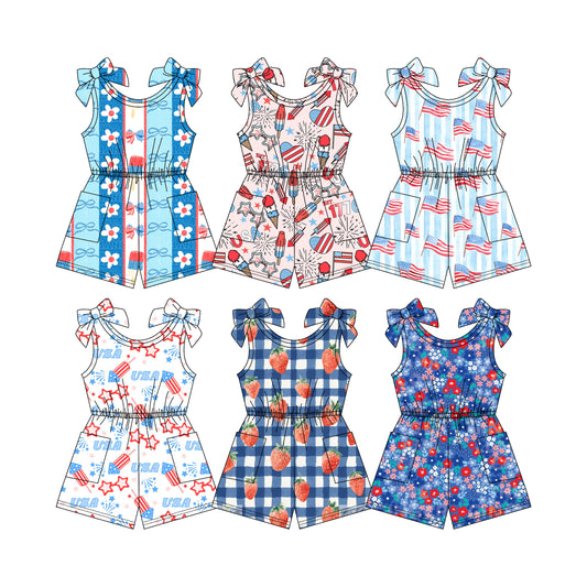 3.13 Custom moq 5 mix size Sibling Baby Girl 4th of July Sleeveless Jumpsuits Cute Summer Outfit
