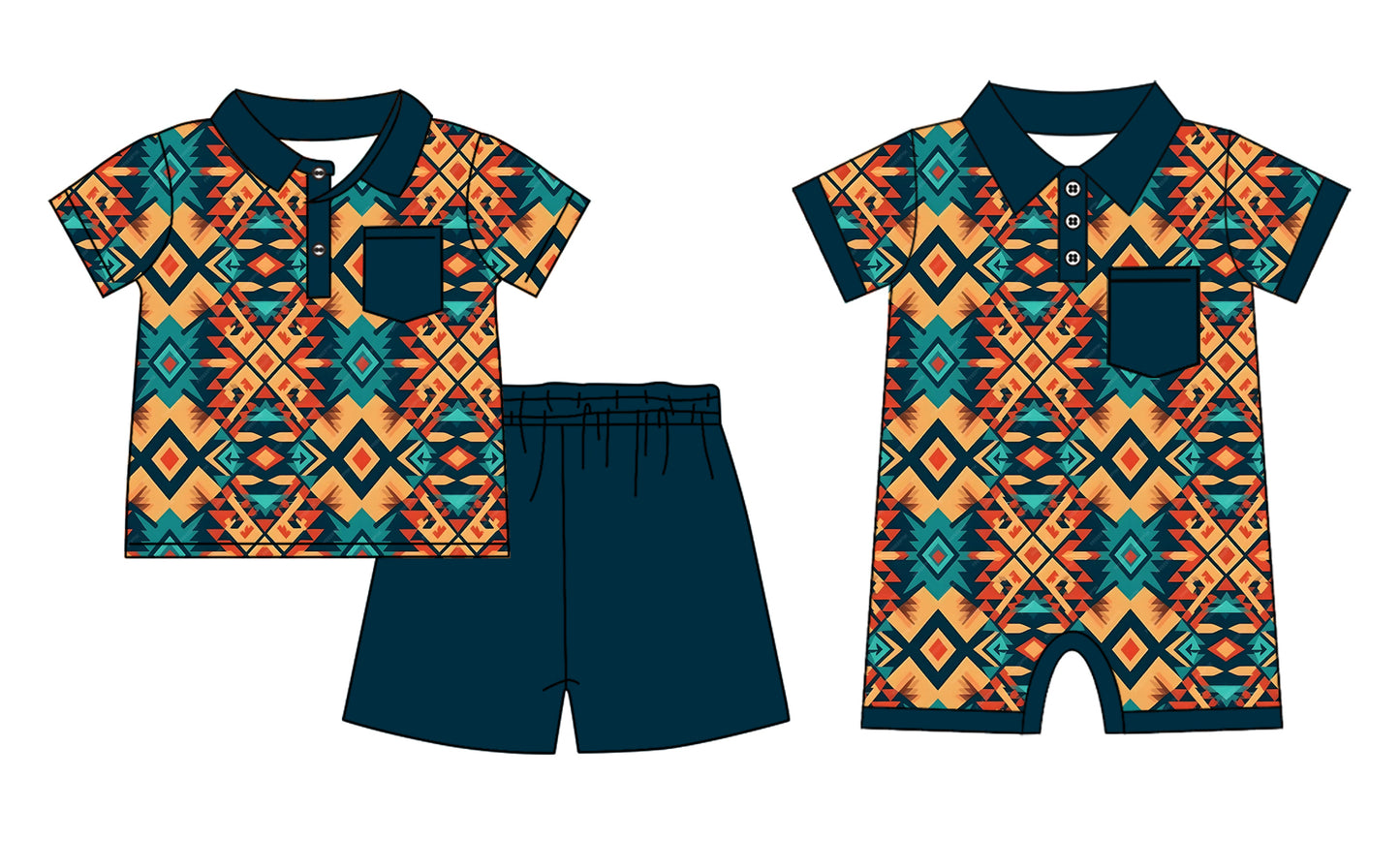 11.22 custom each style moq 5eta 4-6week Sibling Sister geometric baby boy short sleeve shorts sets and rompers match design