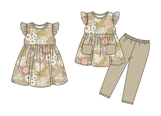 4.14 Custom moq 5 mix size Sibling Baby Girl's Flutter Sleeve Top Pants Set Matching  Dress Outfit Set