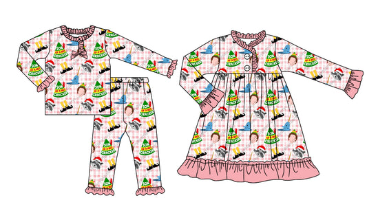 25.8.22 custom each style moq 5eta 4-6week Sibling Sisters Christmas baby girl long sleeve pants sets and dress match family design