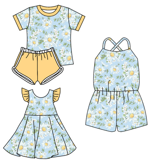 3.13 custom each style moq 5eta 4-6week Sibling Sister baby girl short sleeve shorts sets and dresses and jumpsuit match design