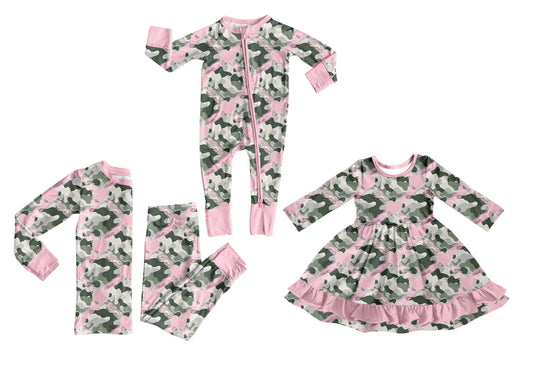 25.10.1 custom each style moq 8 eta 6-8week Sibling Sisters camouflage love baby girl long sleeve pants sets and dress and rompers match family design