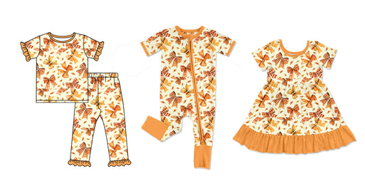 4.30 custom each style moq 5eta 4-6week Sibling Sisters bow baby girl short sleeve pants sets and dress and rompers match family design