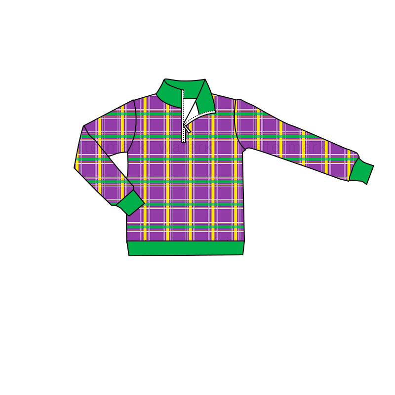 7.23 custom each style moq 5 eta 4-6week Sibling Sister Mari gras purple plaid baby boys and girls long sleeve tops