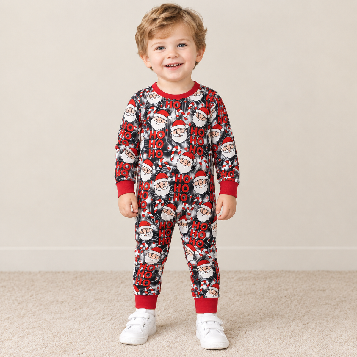 NEW RTS NO MOQ milk silk LR3162 Baby Boys Santa Candy Letter Print Long Sleeve Christmas Romper
