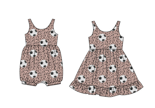 3.27 custom each style moq 5eta 4-6week Sibling Sisters leopard football baby girl short sleeve dress and rompers match family design