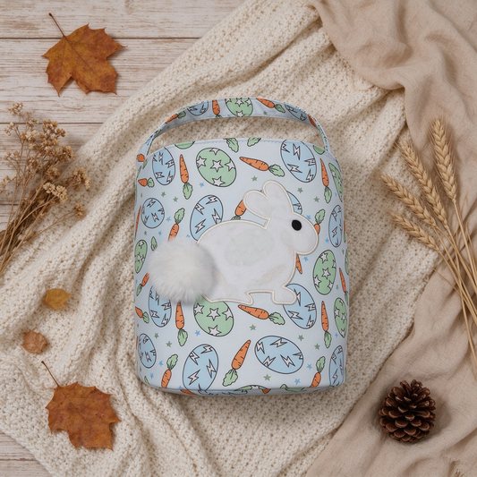 NEW RTS NO MOQ Bag BA0468 Embroidery Rabbits Baby Kids Rabbits Carrots Eggs Easter Bucket Baskets Bags